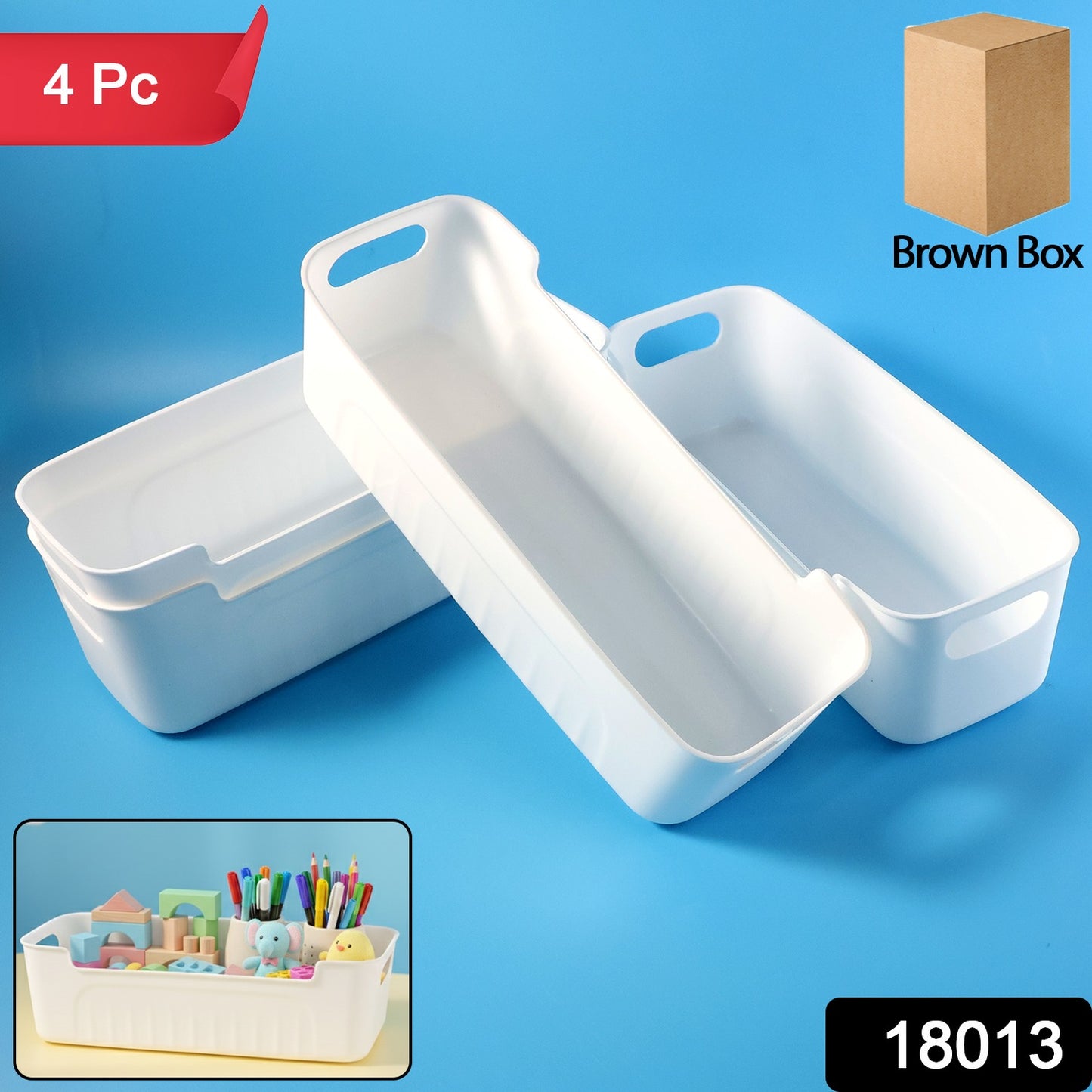 White Plastic Storage Basket Tray Set (4 Pcs)