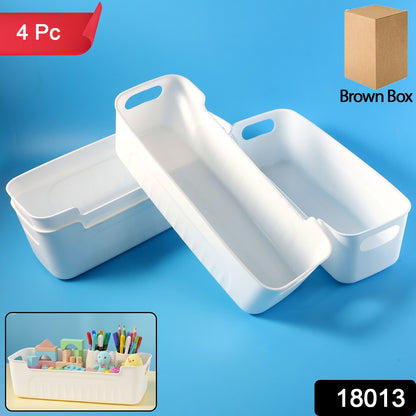 White Plastic Storage Basket Tray Set (4 Pcs)
