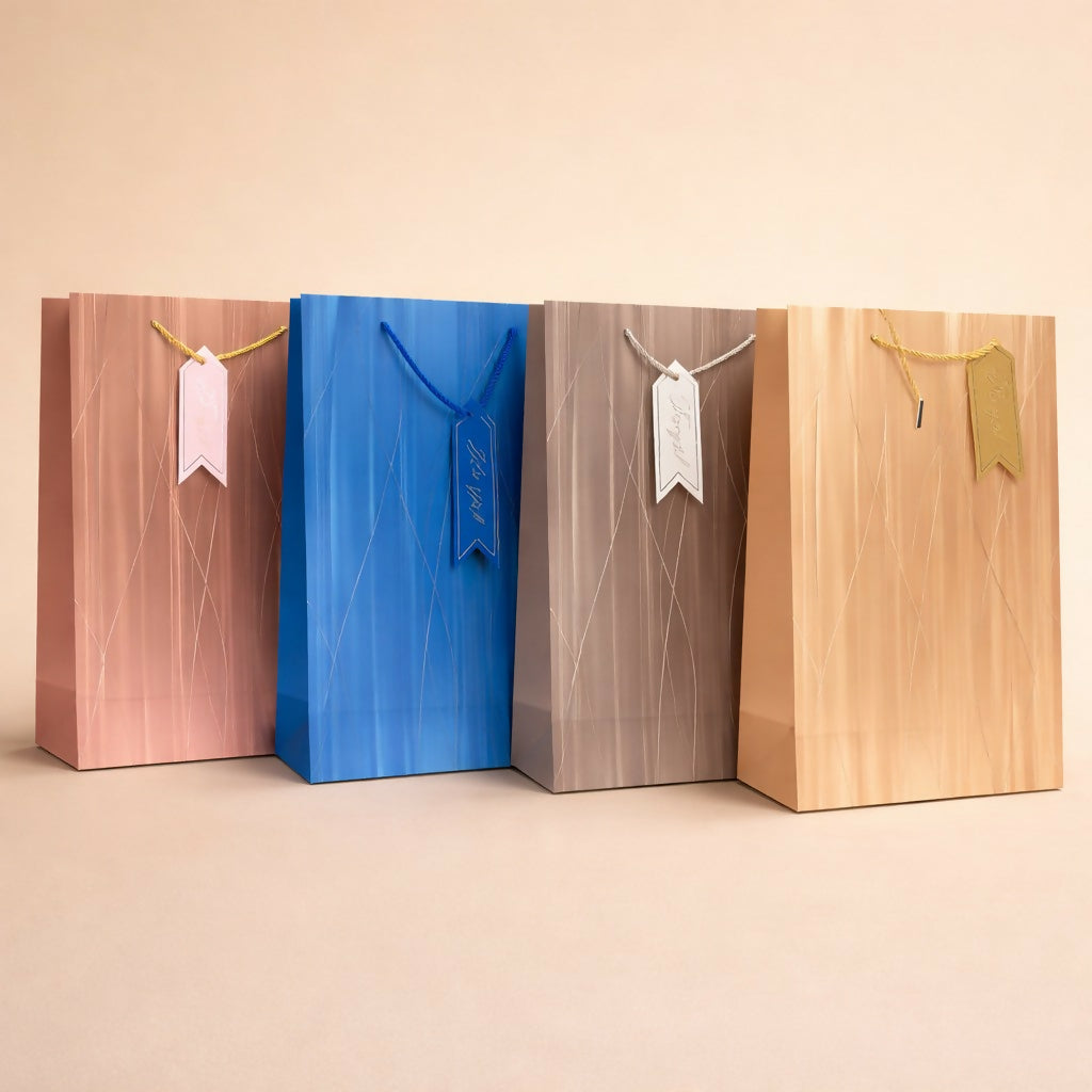Paper gift bag with sturdy rope handle side view