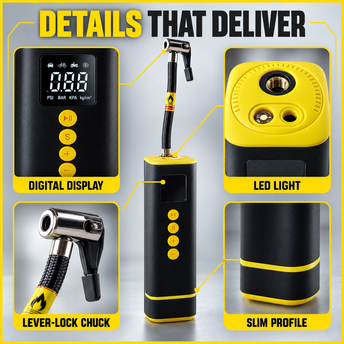 Portable Electric Car Tyre Air Pump with Digital Display and Light (1 Set)