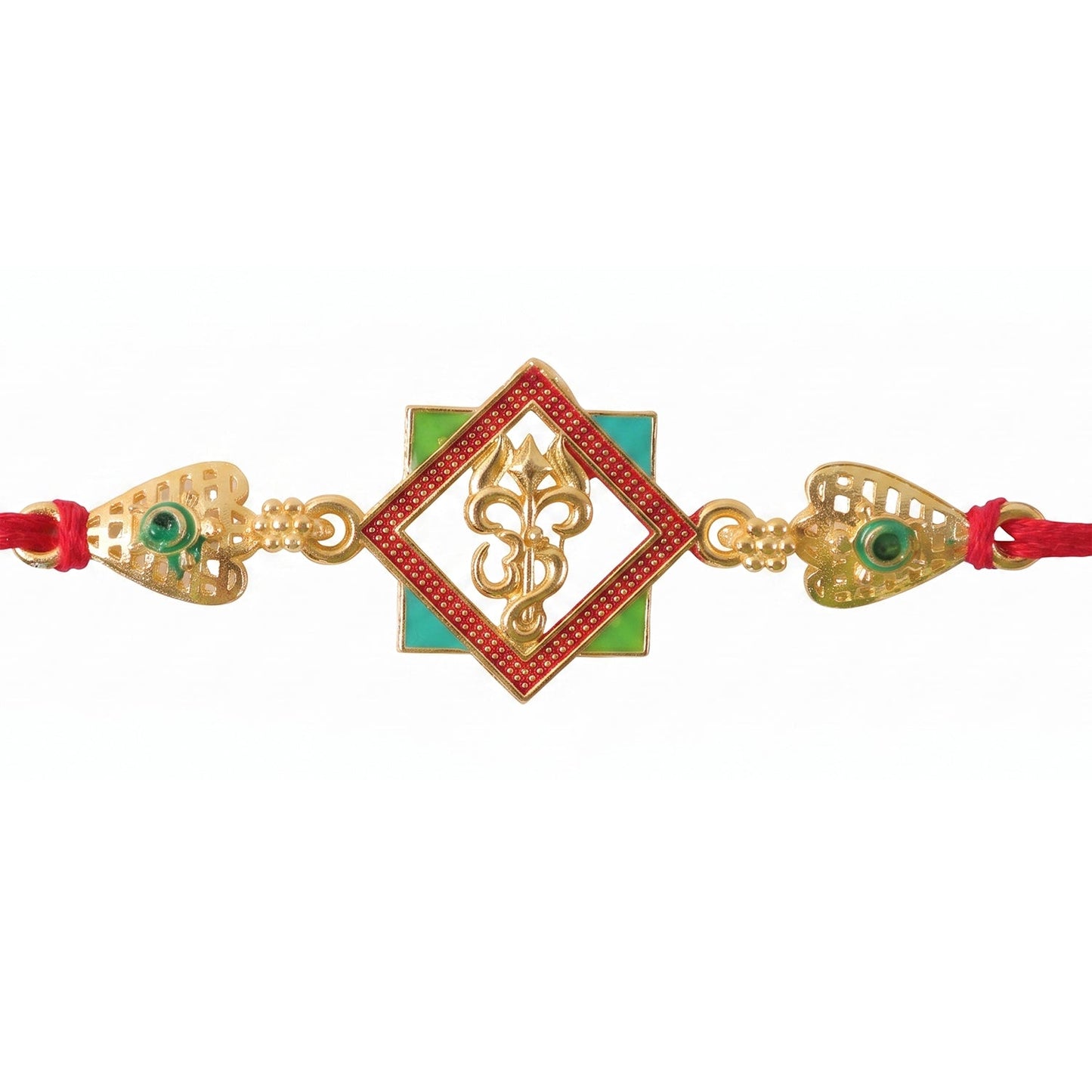 Gold-Toned Om Trishul Rakhi with Colorful Enamel for Raksha Bandhan (5pcs)