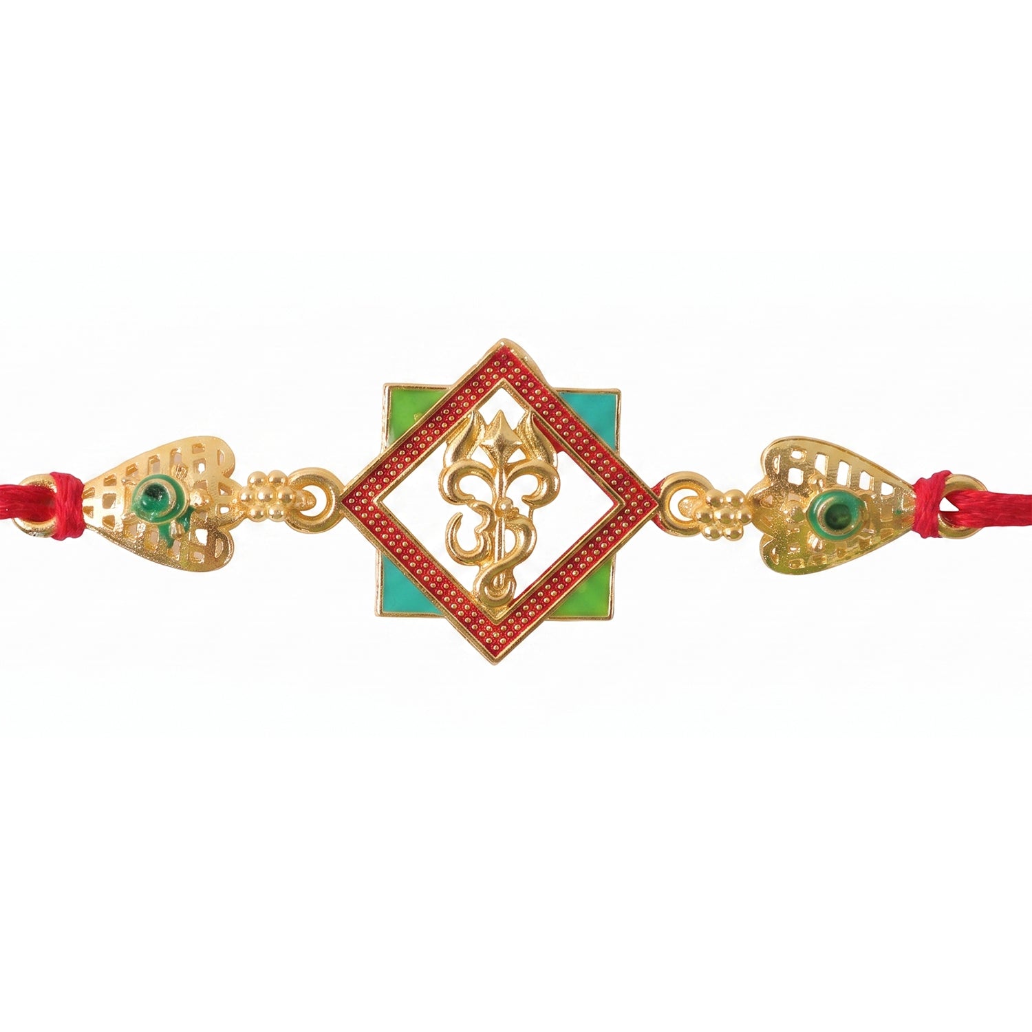 Gold-Toned Om Trishul Rakhi with Colorful Enamel for Raksha Bandhan (5pcs)