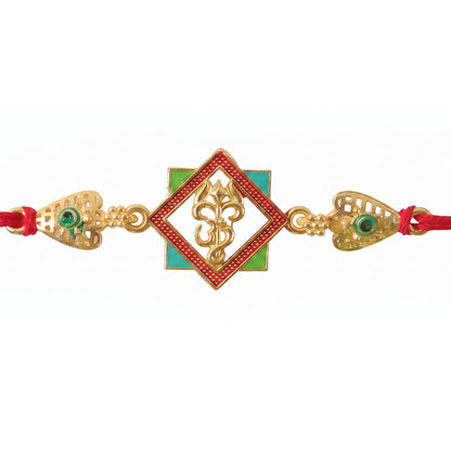 Gold-Toned Om Trishul Rakhi with Colorful Enamel for Raksha Bandhan (5pcs)