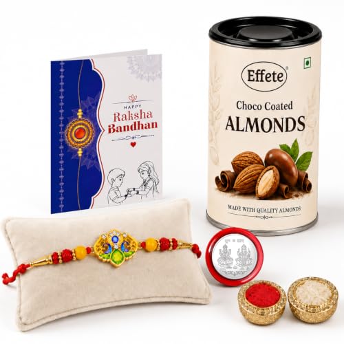 Trishul Rakhi Combo - Raksha Bandhan Gift with Choco Almonds 96gm, Pack of 5 | Rakhi Gift