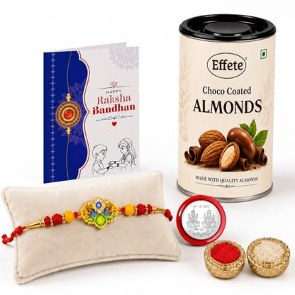 Trishul Rakhi Combo - Raksha Bandhan Gift with Choco Almonds 96gm, Pack of 5 | Rakhi Gift