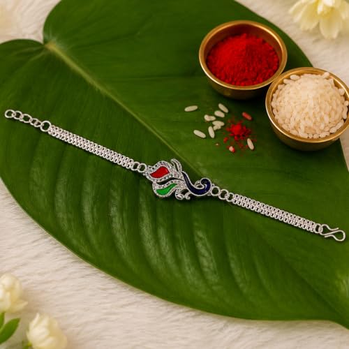Krishna, Peacock Rakhi Combo - Raksha Bandhan Gift with Rectangular Pooja Thali, Pack of 6
