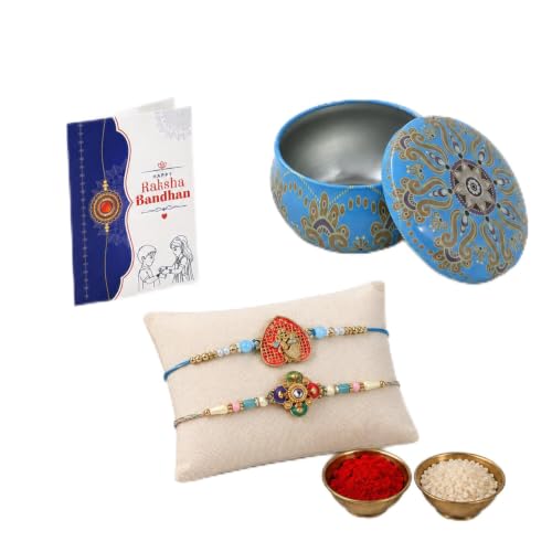 Floral Rakhi Combo - Raksha Bandhan Gift with Heart-Shape Organizer, Pack of 6 for Bhaiya