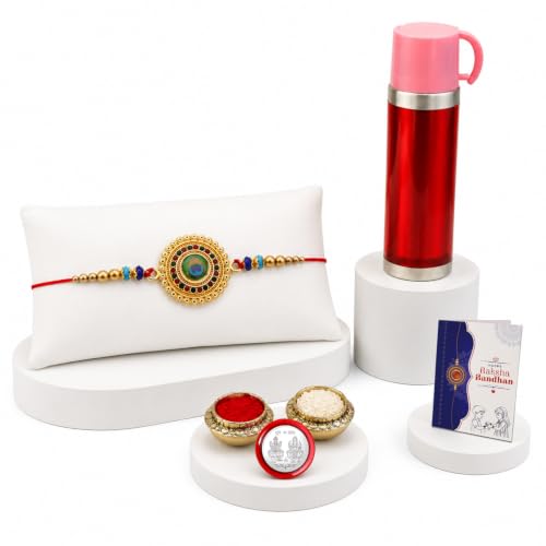 Round Rakhi for Brother with Travel Mug 500ml - Rakshabandhan Gift Set, Pack of 5