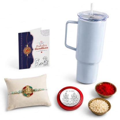 Ganesha Rakhi Combo - Raksha Bandhan Gift with Travel Tumbler 1800ml, Pack of 5 for Bhaiya
