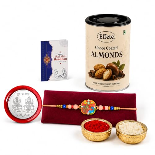 Peacock Rakhi Combo - Raksha Bandhan Gift with Choco Almonds 96gm, Pack of 5 | Rakhi Gift