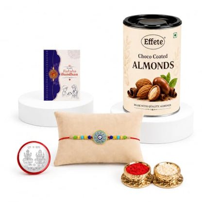 Evil Eye Rakhi Combo - Raksha Bandhan Gift with Choco Almonds 96gm, Pack of 5 | Rakhi Gift