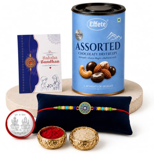 Evil Eye Rakhi Combo - Raksha Bandhan Gift with Assorted Choco 96gm, Pack of 5 for Bhaiya