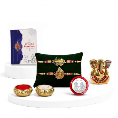 Peacock Rakhi for Brother with Ganesh Idol - Raksha Bandhan Gift Set, Pack of 6