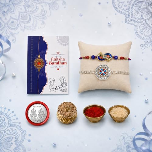 Peacock Rakhi Combo - Raksha Bandhan Gift with Golden Pooja Kankavati, Pack of 6