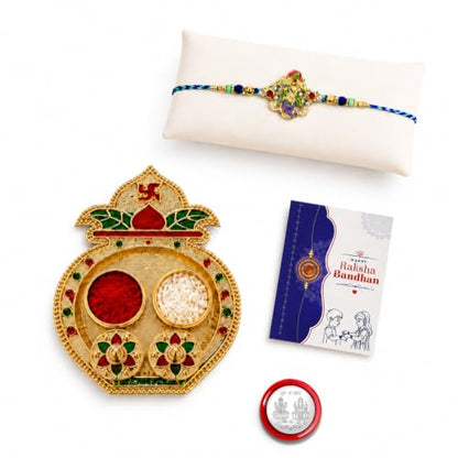 Krishna Rakhi Combo - Raksha Bandhan Gift with Kalash Shape Pooja Thali, Pack of 5