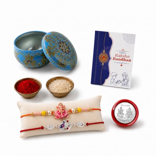 Silver Peacock Rakhi Combo - Raksha Bandhan Gift with Heart-Shape Organizer, Pack of 6