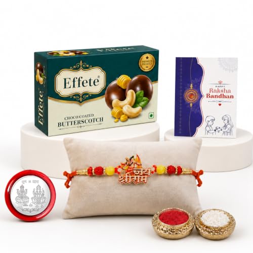 Shri Ram Rakhi Combo - Raksha Bandhan Gift with Choco Butterscotch 32gm, Pack of 5