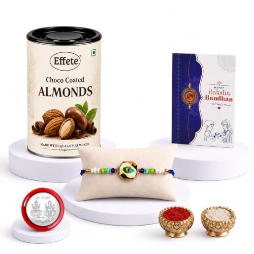 Peacock Rakhi Combo - Raksha Bandhan Gift with Choco Almonds 96gm, Pack of 5 | Rakhi Gift