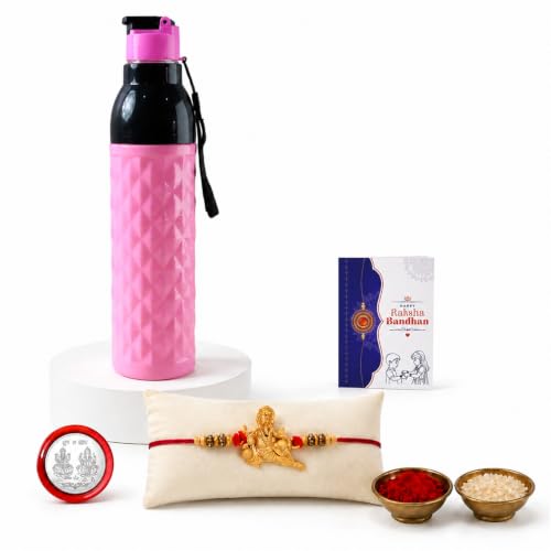 Ganesha Rakhi Combo - Raksha Bandhan Gift with Diamond Water Bottle 1000ml, Pack of 5