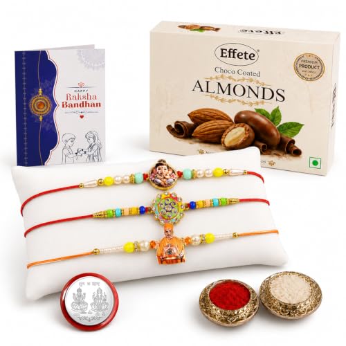 Swami Maharaj Rakhi Combo - Raksha Bandhan Gift with Choco Almonds 32gm, Pack of 7