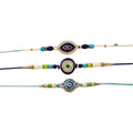 Designer Rakhi for Brother with Roli Chawal, Pooja Coin & Card - Pack of 3