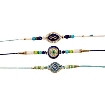 Designer Rakhi for Brother with Roli Chawal, Pooja Coin & Card - Pack of 3