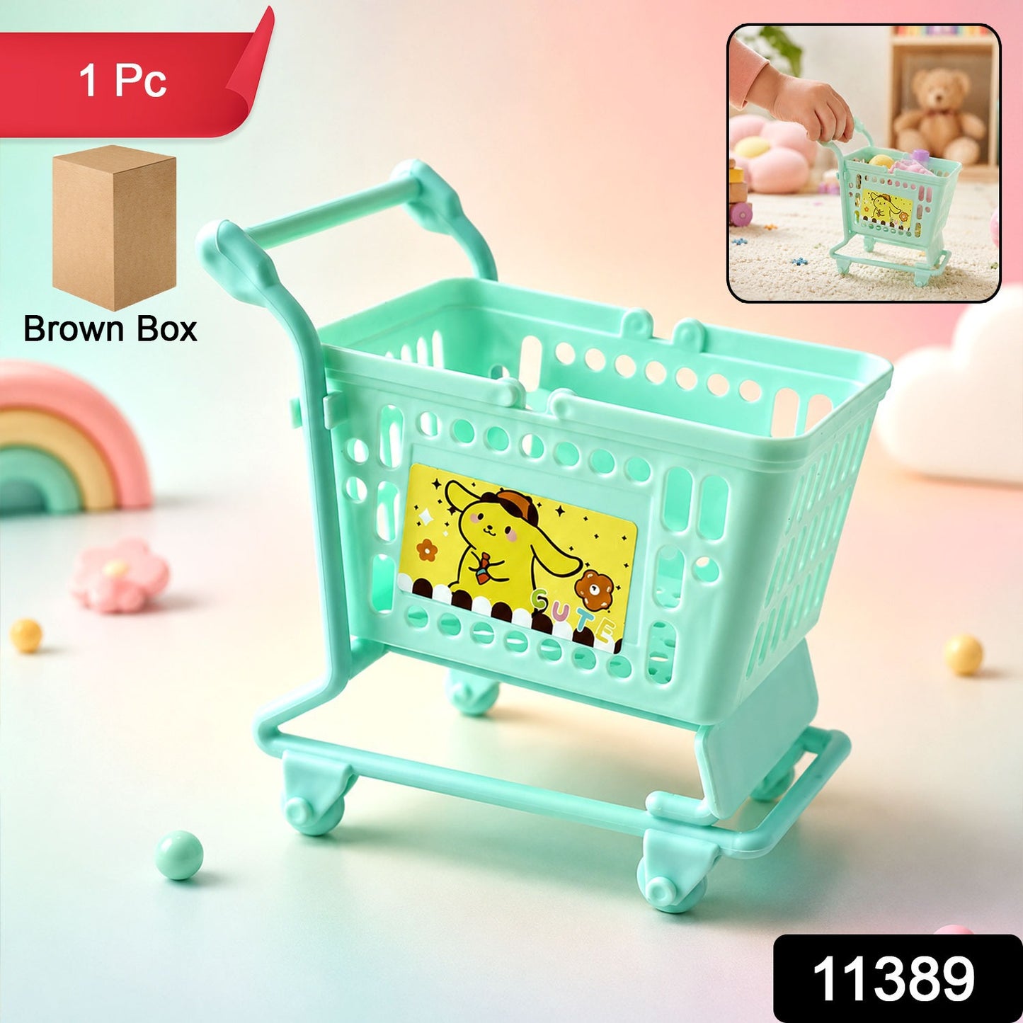 Mini Shopping Cart Trolley Toy with Rolling Wheels for Kids Pretend Play (1 Pc)