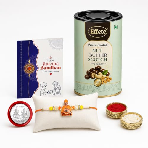 Swami Maharaj Rakhi Combo - Raksha Bandhan Gift with Choco Butterscotch 96gm, Pack of 5