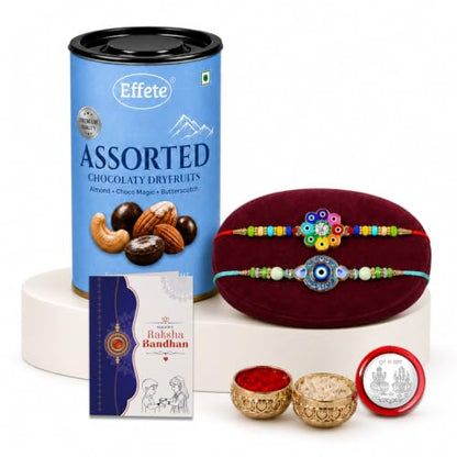 Flower, Evil Eye Rakhi Combo - Raksha Bandhan Gift with Assorted Choco 96gm, Pack of 6