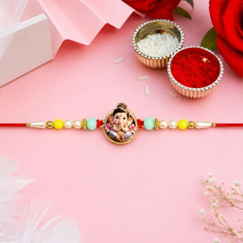 Little Ganesha Rakhi Combo - Raksha Bandhan Gift with Choco Almonds 96gm, Pack of 5