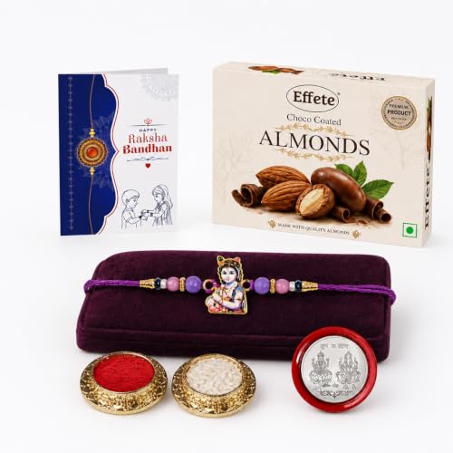 Krishna Rakhi Combo - Raksha Bandhan Gift with Choco Almonds 32gm, Pack of 5 | Rakhi Gift