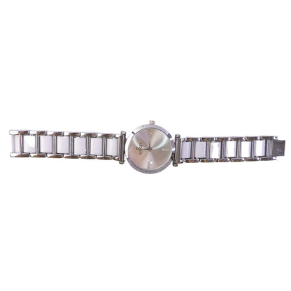 Silver Round Shape Dial Watch with White Metal Strap Design for Women
