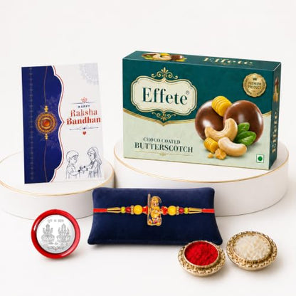 Ganesha Rakhi Combo - Raksha Bandhan Gift with Choco Butterscotch 32gm, Pack of 5