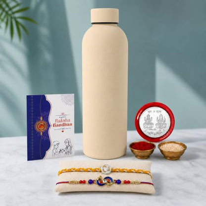 Peacock, Evil Eye Rakhi Combo - Raksha Bandhan Gift with SS Water Bottle 500ml, Pack of 6