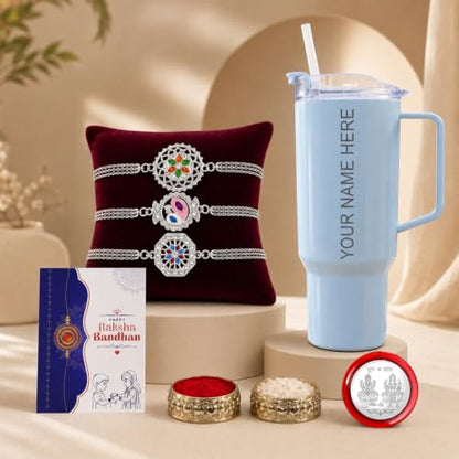 Rakhi for Brother with Travel Tumbler-1800ml - Raksha Bandhan Gift Set, Pack of 7