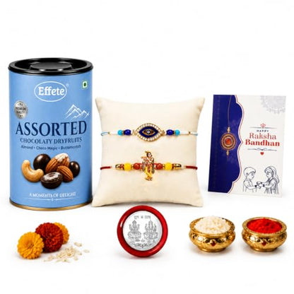 Krishna, Evil Eye Rakhi Combo - Raksha Bandhan Gift with Assorted Choco 96gm, Pack of 6
