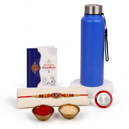 Trinetra Rakhi Combo - Raksha Bandhan Gift with SS Water Bottle 1000ml, Pack of 5