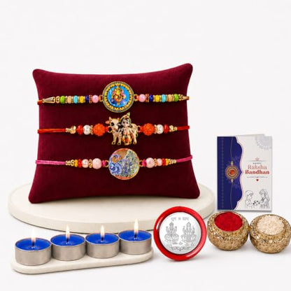 Ganesh Rakhi Combo - Raksha Bandhan Gift with Tealight Candles 4pcs, Pack of 7 for Bhaiya