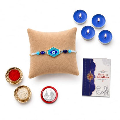 Evil Eye Rakhi Combo - Raksha Bandhan Gift with Tealight Candles 4pcs, Pack of 5