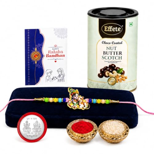 Krishna Rakhi Combo - Raksha Bandhan Gift with Choco Butterscotch 96gm, Pack of 5