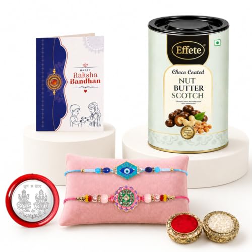 Evil Eye Rakhi Combo - Raksha Bandhan Gift with Choco Butterscotch 96gm, Pack of 6
