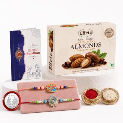 Peacock, Round Shape Rakhi Combo - Raksha Bandhan Gift with Choco Almonds 32gm, Pack of 6