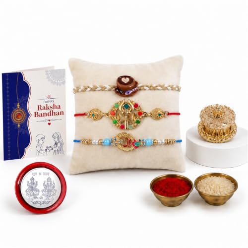Coffee Cup, Om Rakhi Combo - Raksha Bandhan Gift with Golden Pooja Kankavati, Pack of 7