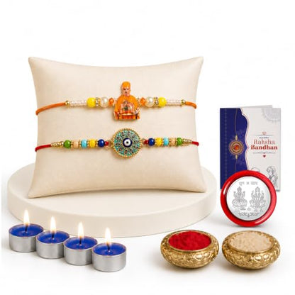 Swami Maharaj Rakhi Combo - Raksha Bandhan Gift with Tealight Candles 4pcs, Pack of 6