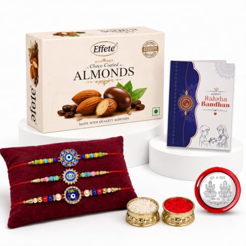 Evil Eye Rakhi Combo - Raksha Bandhan Gift with Choco Almonds 32gm, Pack of 7 | Rakhi Gift