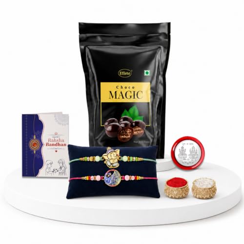 Ganesha Rakhi Combo - Raksha Bandhan Gift with Choco Magic Standy Pouch, Pack of 6