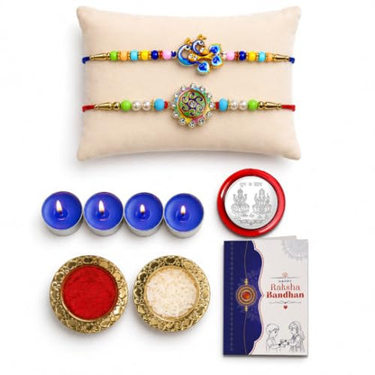 Peacock Rakhi Combo - Raksha Bandhan Gift with Tealight Candles 4pcs, Pack of 6 for Bhaiya