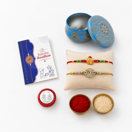 Om, Ganesh Rakhi Combo - Raksha Bandhan Gift with Heart-Shape Organizer, Pack of 6
