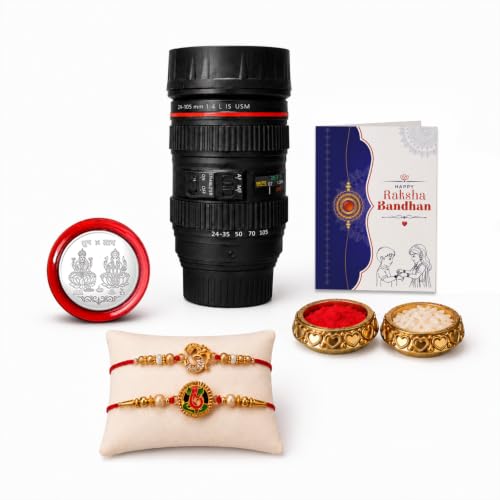 OM, Ganesha Rakhi Combo - Raksha Bandhan Gift with Camera Lens Coffee Mug, Pack of 6