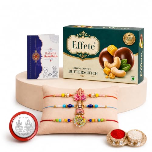 Khatu Shyam Rakhi Combo - Raksha Bandhan Gift with Choco Butterscotch 32gm, Pack of 7
